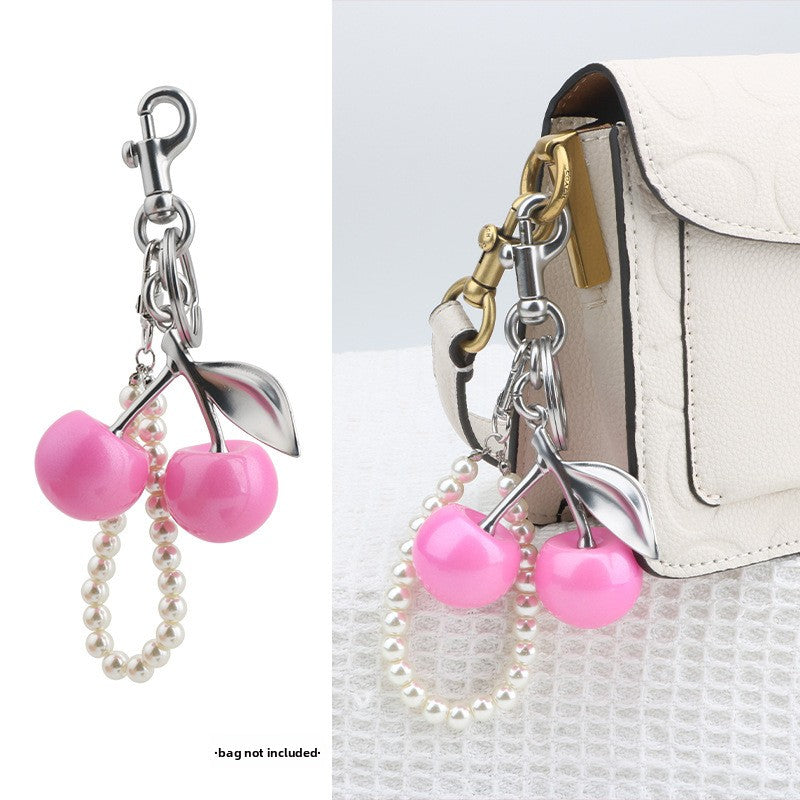 Pearl chain cherry keychain