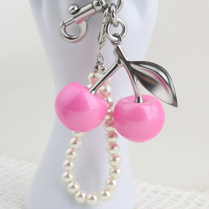 Pearl chain cherry keychain