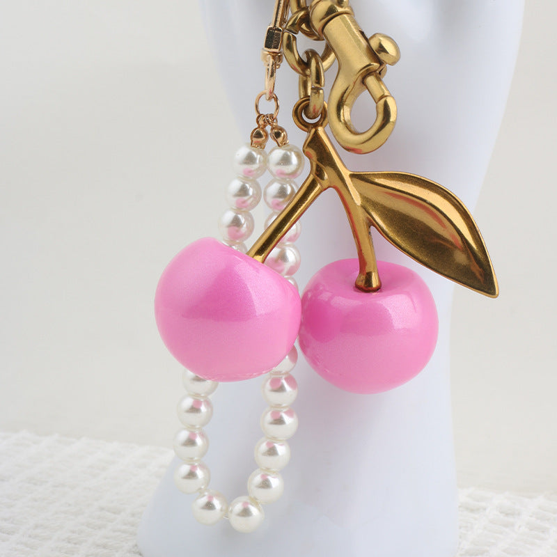 Pearl chain cherry keychain