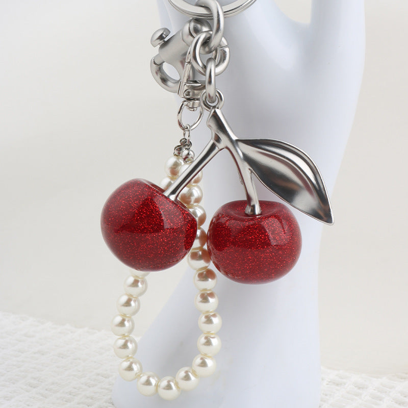 Pearl chain cherry keychain