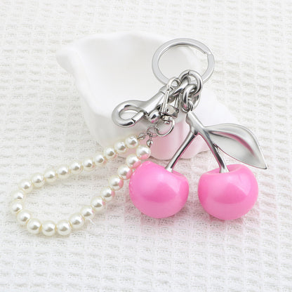 Pearl chain cherry keychain
