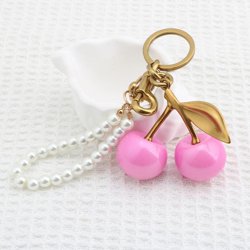 Pearl chain cherry keychain