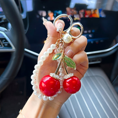 Pearl Cherry Metal Keychain