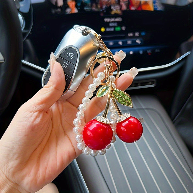 Pearl Cherry Metal Keychain