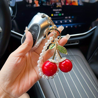 Pearl Cherry Metal Keychain