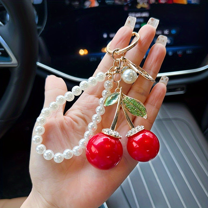 Pearl Cherry Metal Keychain