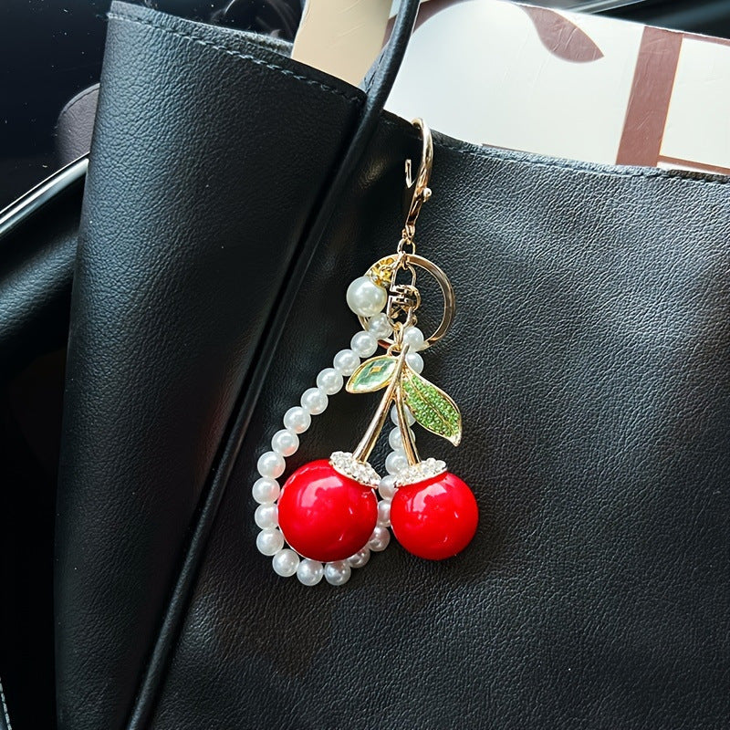 Pearl Cherry Metal Keychain