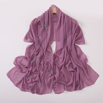 pearl chiffon bow rhinestone nail beads long scarf