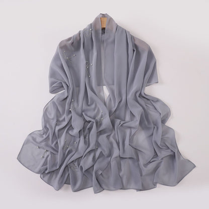 pearl chiffon bow rhinestone nail beads long scarf