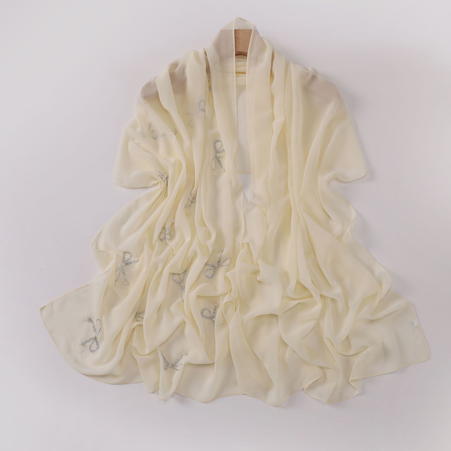 pearl chiffon bow rhinestone nail beads long scarf