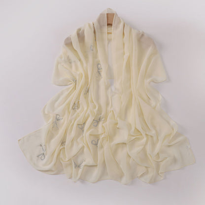 pearl chiffon bow rhinestone nail beads long scarf