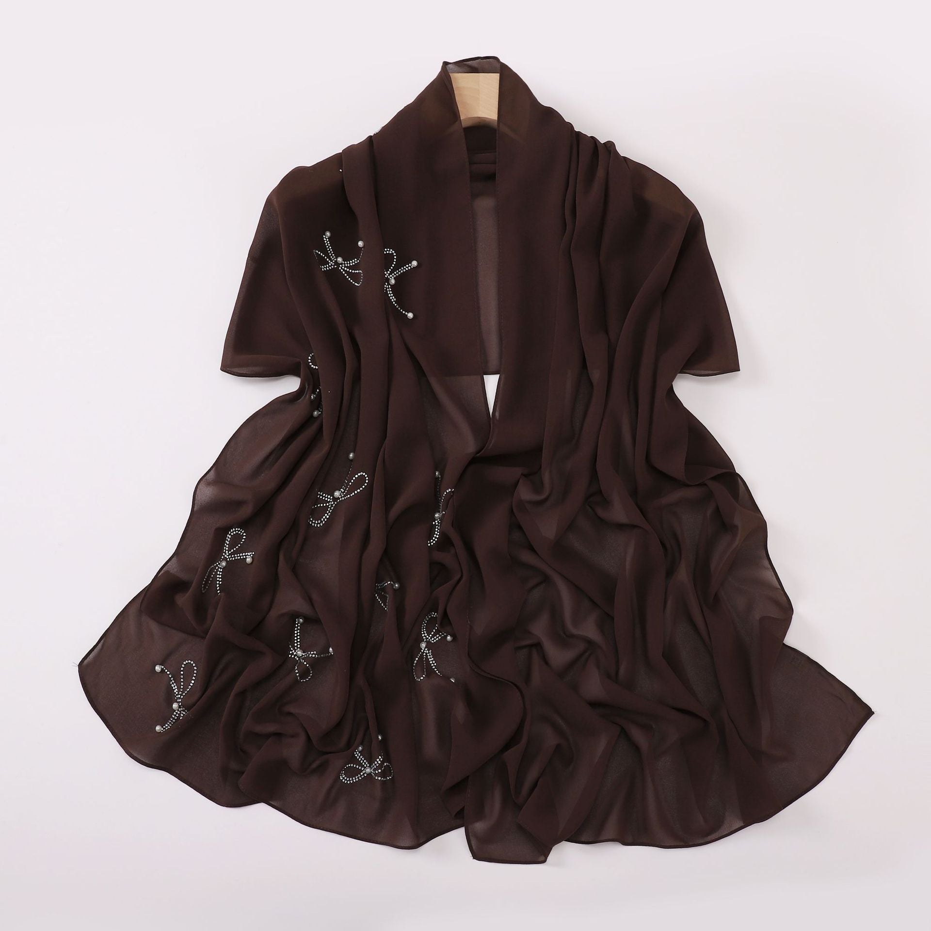pearl chiffon bow rhinestone nail beads long scarf