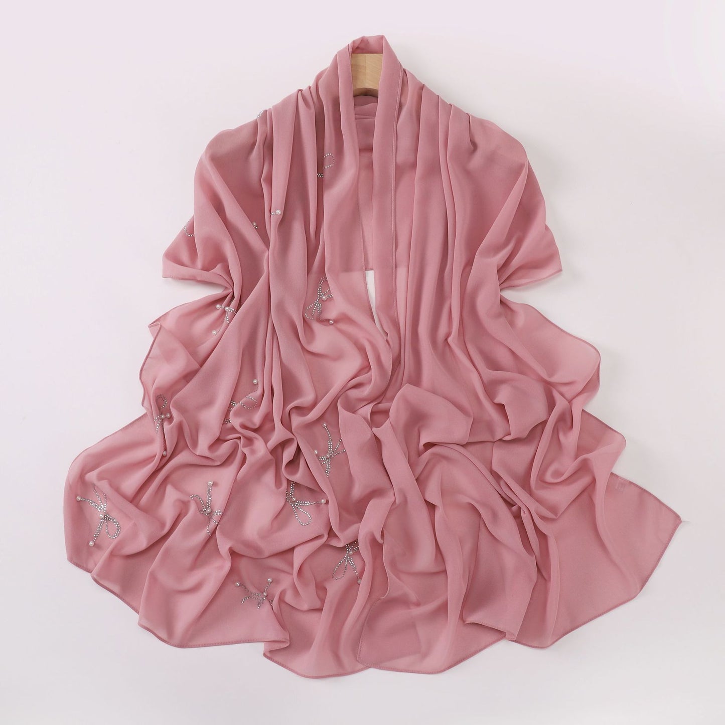pearl chiffon bow rhinestone nail beads long scarf
