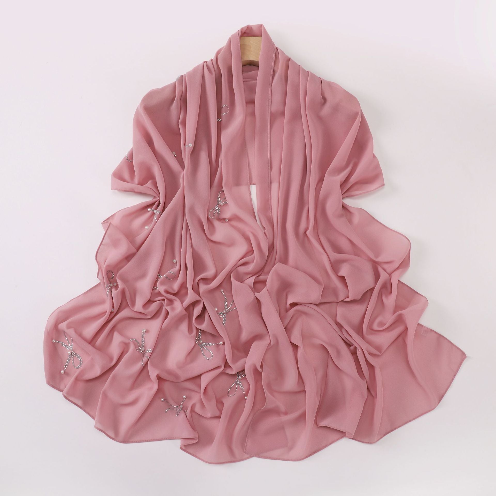 pearl chiffon bow rhinestone nail beads long scarf
