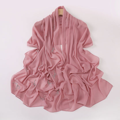 pearl chiffon bow rhinestone nail beads long scarf