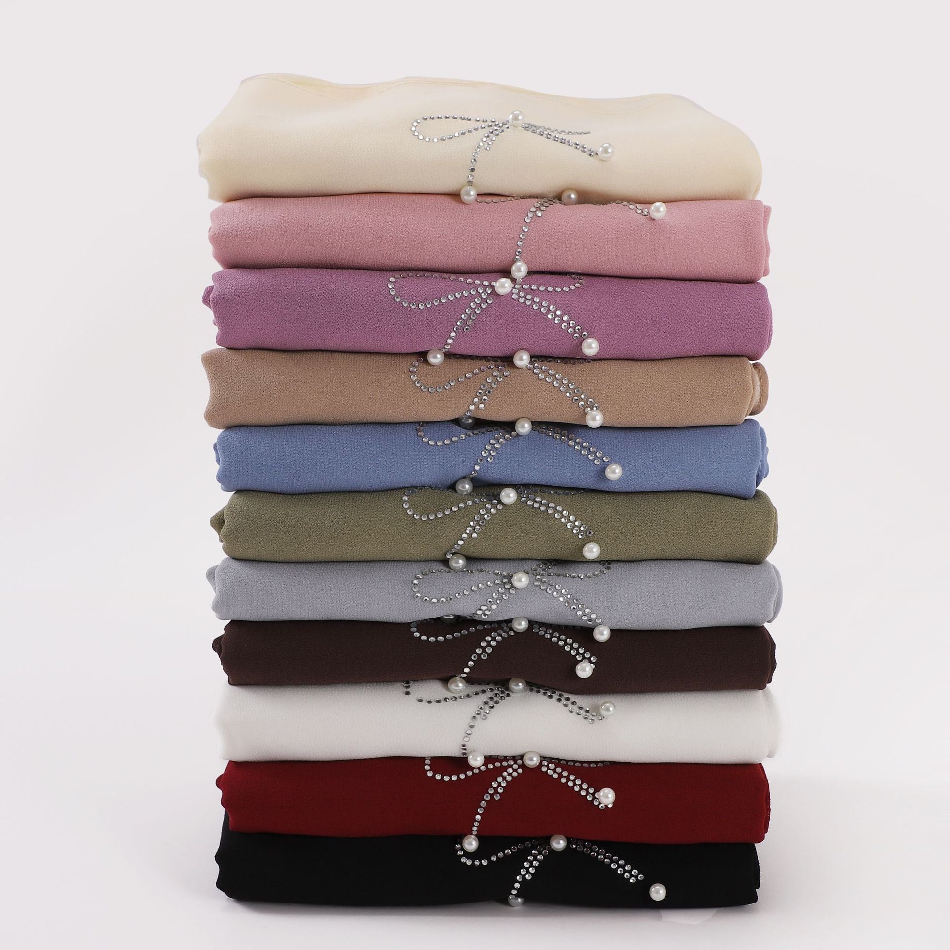 pearl chiffon bow rhinestone nail beads long scarf
