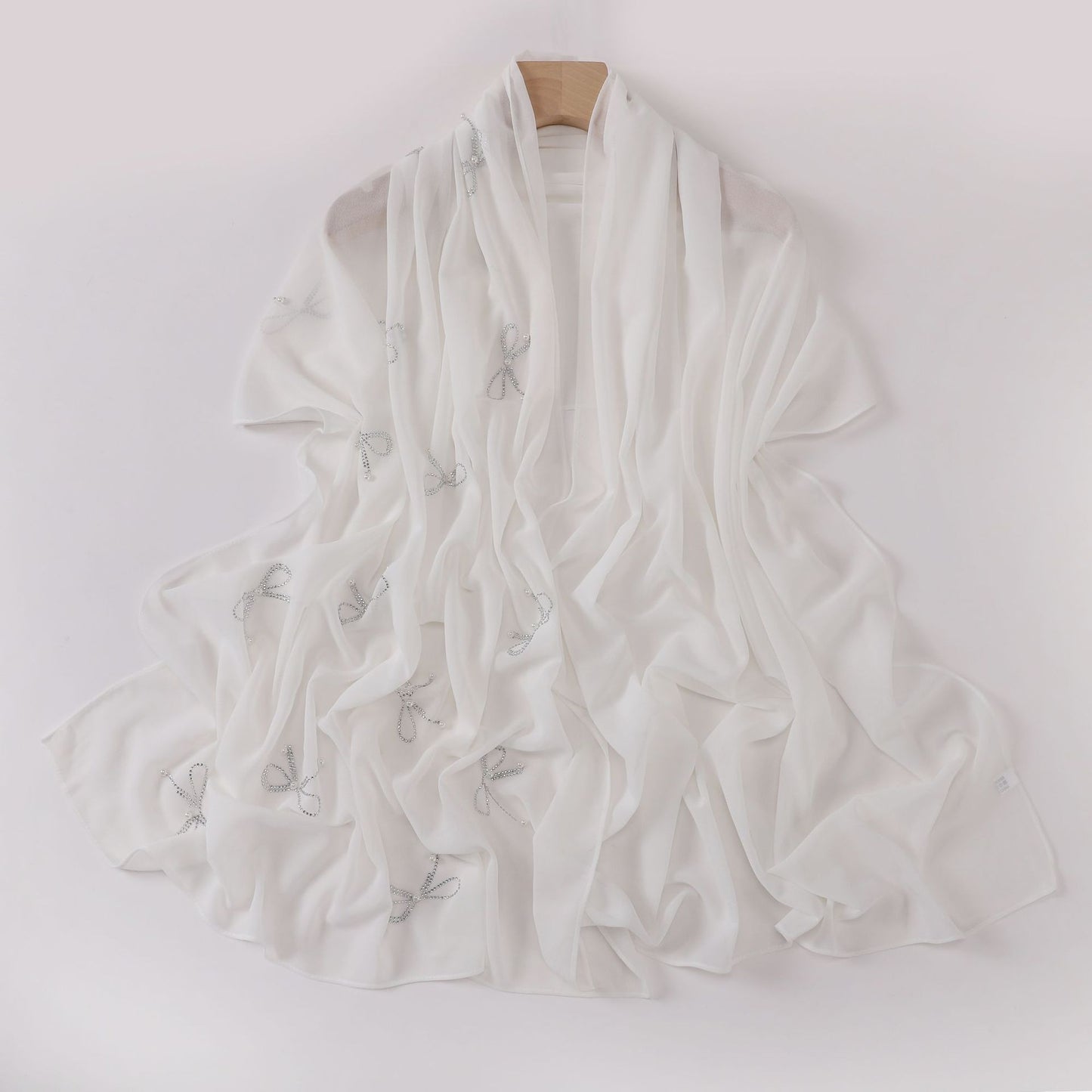 pearl chiffon bow rhinestone nail beads long scarf