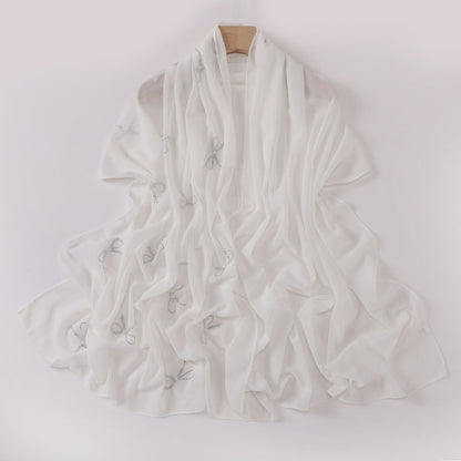 pearl chiffon bow rhinestone nail beads long scarf