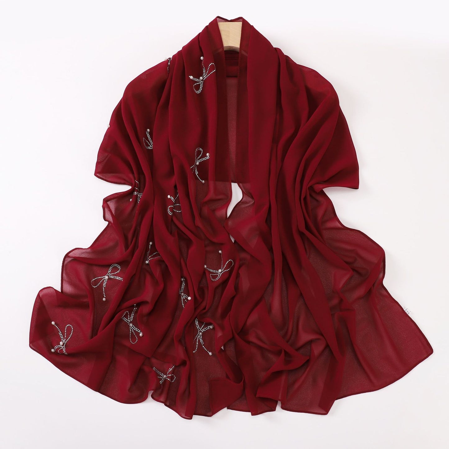 pearl chiffon bow rhinestone nail beads long scarf