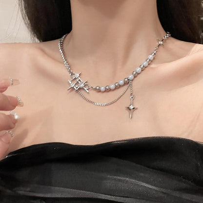 Pearl Cross Titanium Steel Necklace
