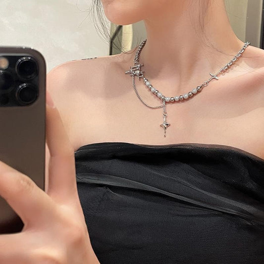 Pearl Cross Titanium Steel Necklace