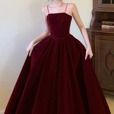 Pearl Embellished Backless Evening Dress