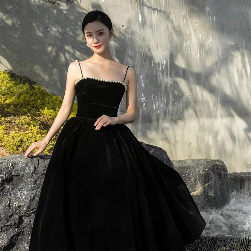 Pearl Embellished Backless Evening Dress