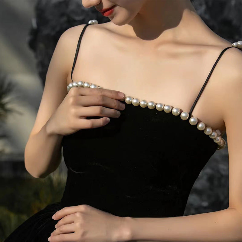 Pearl Embellished Backless Evening Dress
