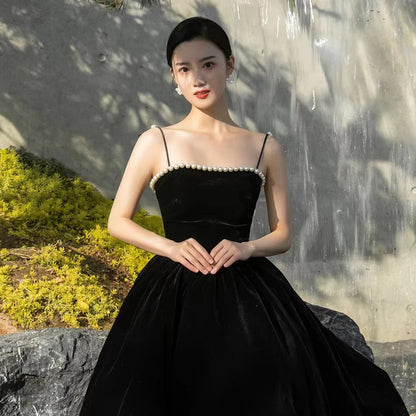 Pearl Embellished Backless Evening Dress