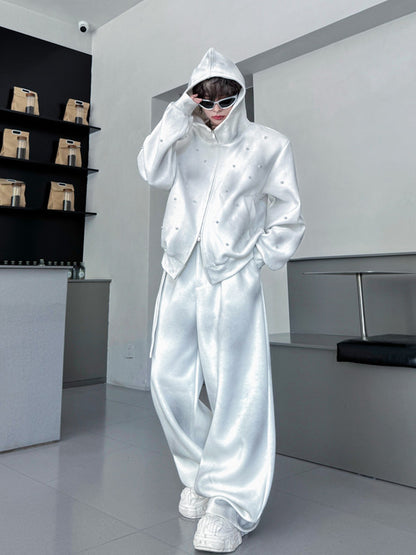 Pearl Embellished Hooded Sweatshirt and Sweatpants Set