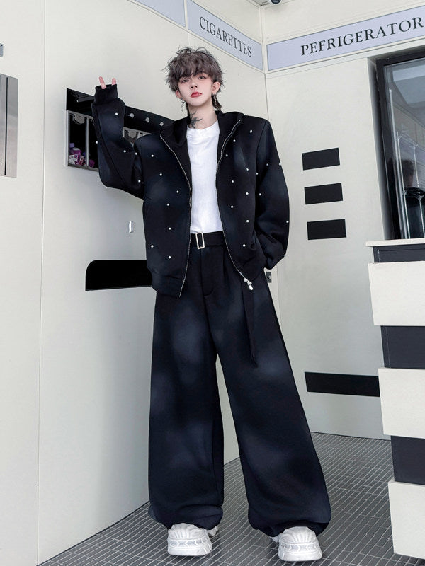 Pearl Embellished Hooded Sweatshirt and Sweatpants Set