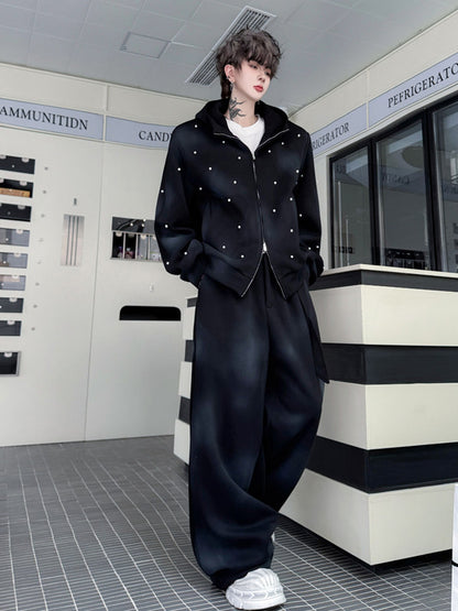 Pearl Embellished Hooded Sweatshirt and Sweatpants Set