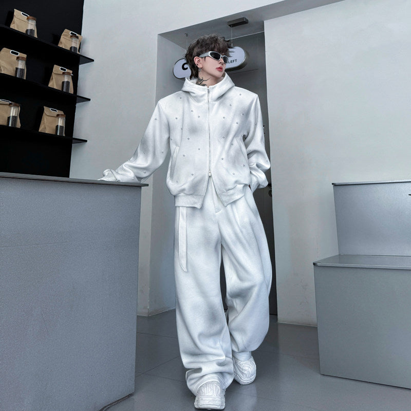 Pearl Embellished Hooded Sweatshirt and Sweatpants Set
