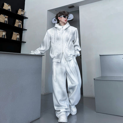 Pearl Embellished Hooded Sweatshirt and Sweatpants Set