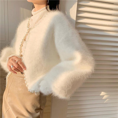 Pearl Embellished Lantern Sleeve Sweater Cardigan