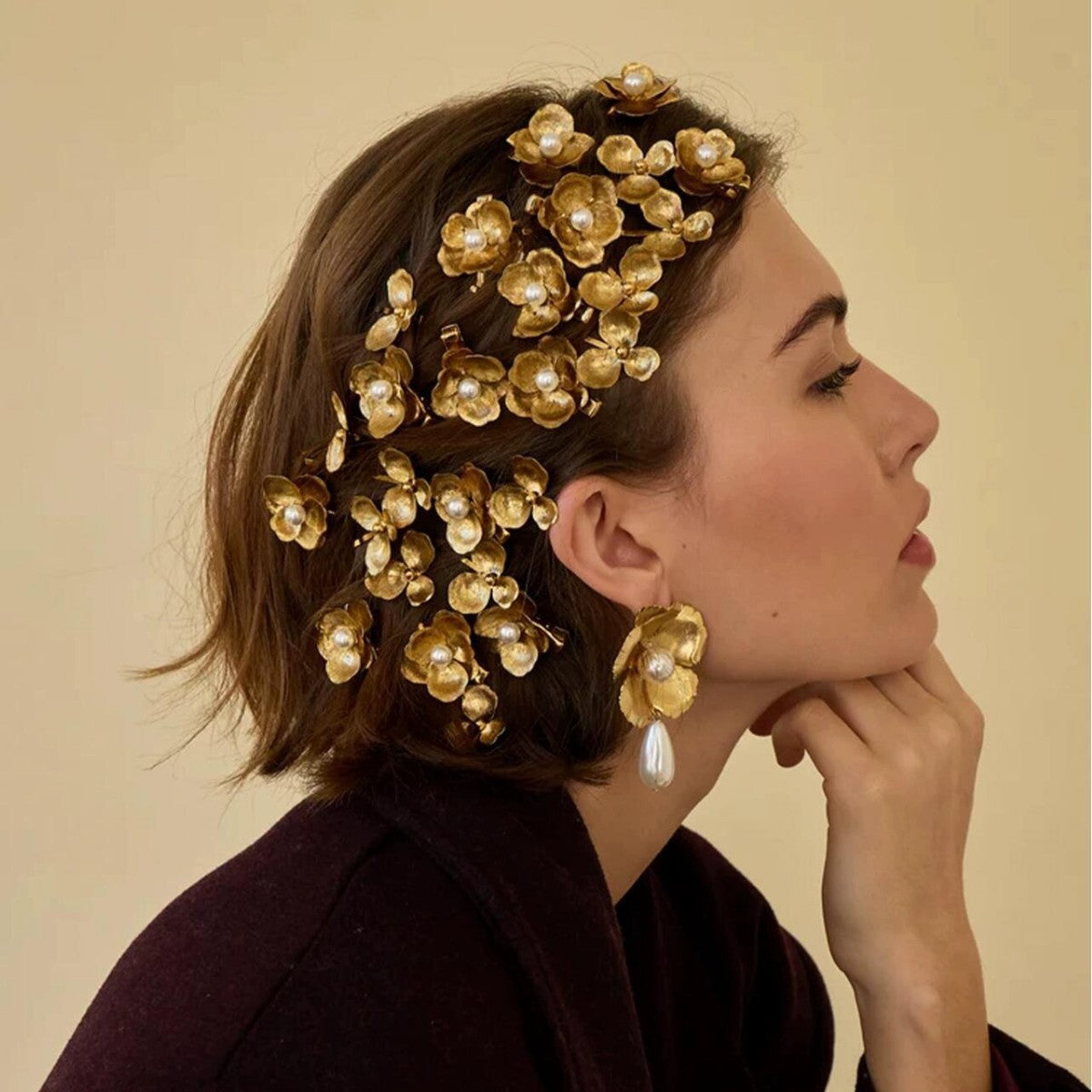 Pearl Flower Hair Clip French Style Side Clip