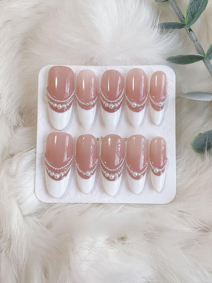 Pearl French Style Handmade Wearable Nails