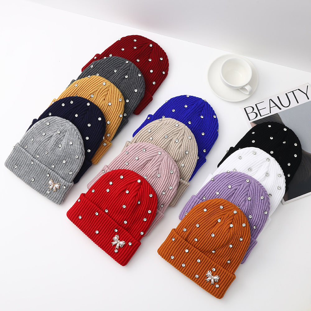 Pearl Knit Hat for Women Winter Warm Beanie