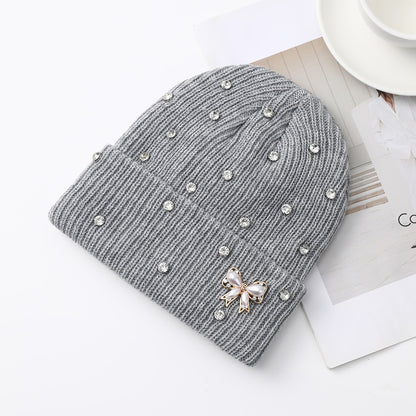 Pearl Knit Hat for Women Winter Warm Beanie