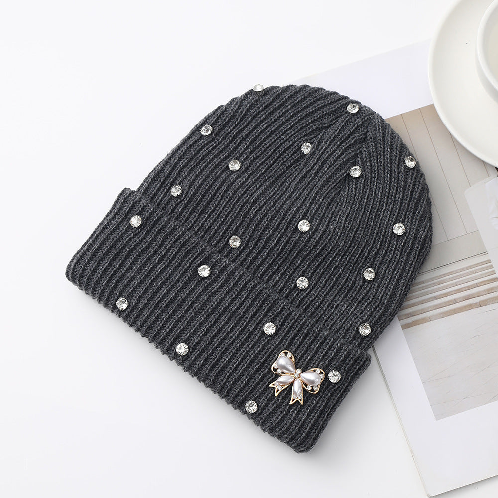 Pearl Knit Hat for Women Winter Warm Beanie