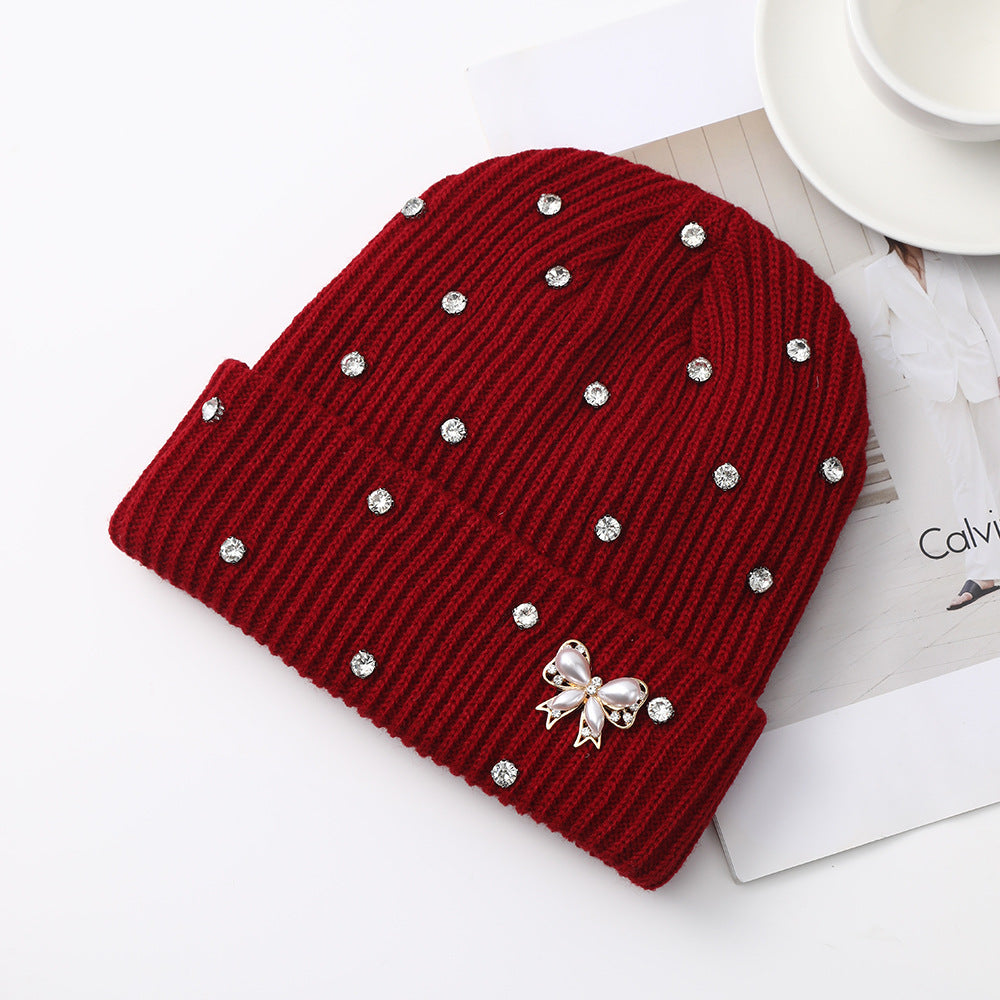 Pearl Knit Hat for Women Winter Warm Beanie