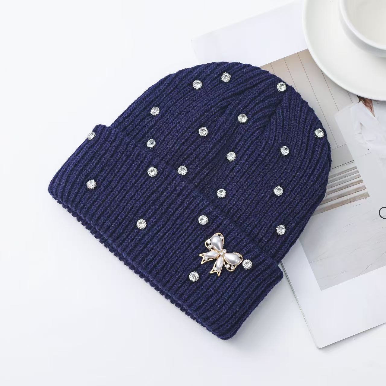 Pearl Knit Hat for Women Winter Warm Beanie