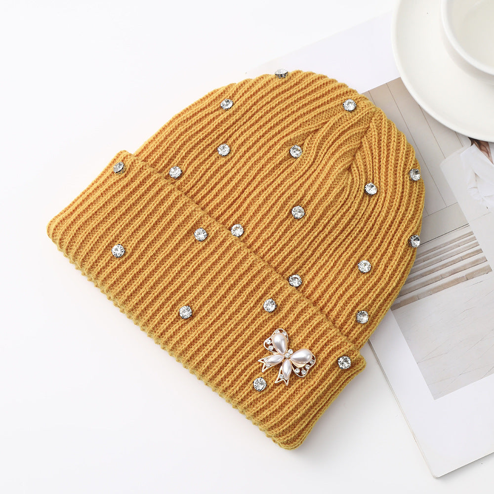 Pearl Knit Hat for Women Winter Warm Beanie