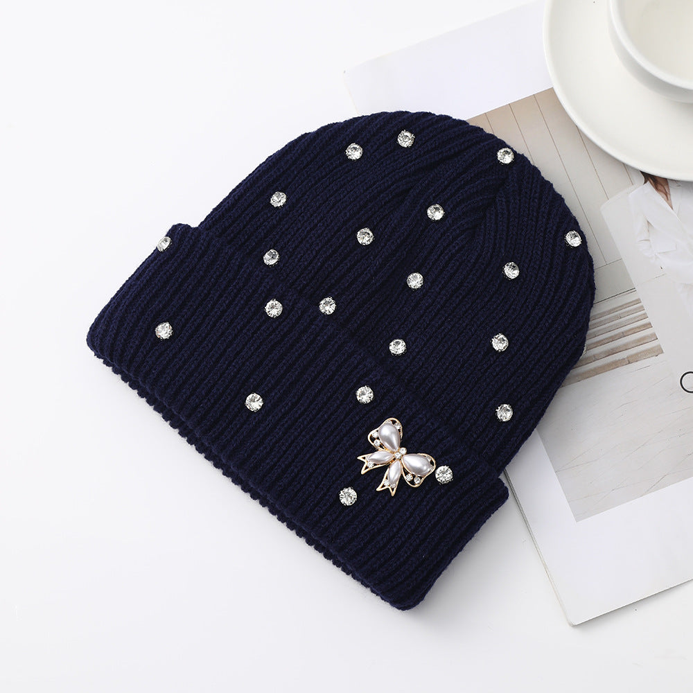 Pearl Knit Hat for Women Winter Warm Beanie