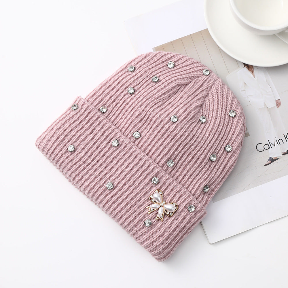 Pearl Knit Hat for Women Winter Warm Beanie