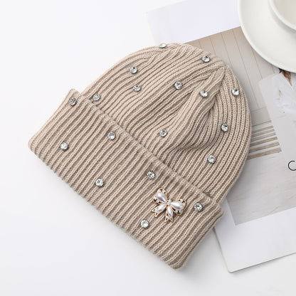 Pearl Knit Hat for Women Winter Warm Beanie
