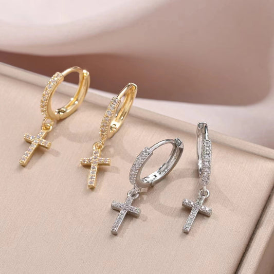 Pendant Cross Hoop Earrings