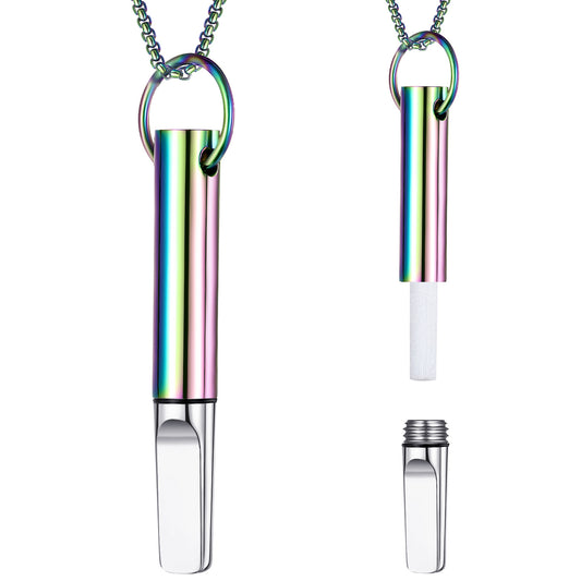 Pendant necklace with titanium and steel whistle