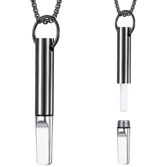 Pendant necklace with titanium and steel whistle