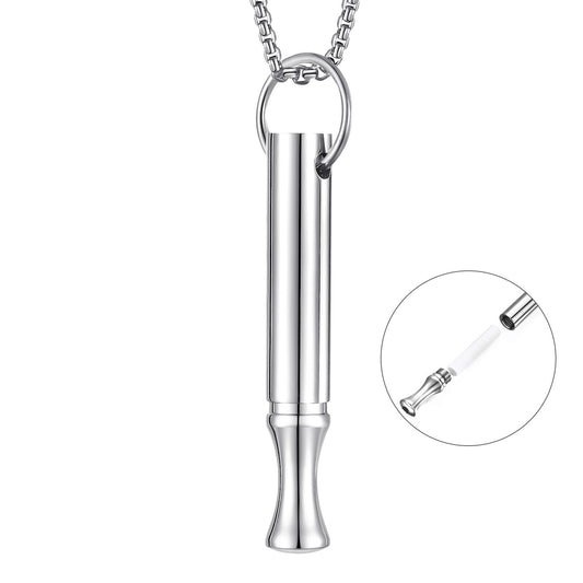 Pendant necklace with titanium and steel whistle
